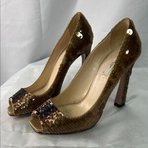 Prada Brown Sequin Peep-Toe Heels